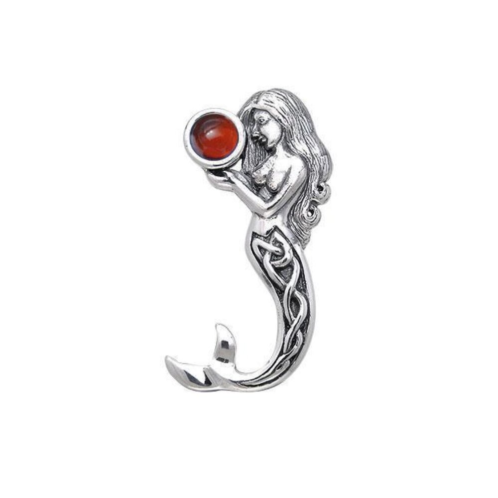 Celtic Mermaid holding a Garnet Under the Sea Pendant - Picture 4 of 5